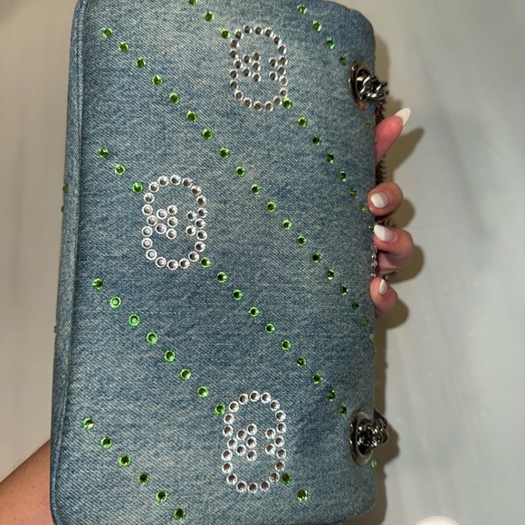 Gucci Denim Crystal Applique Small GG Marmont Shoulder Bag Blue - Picture 7 of 7
